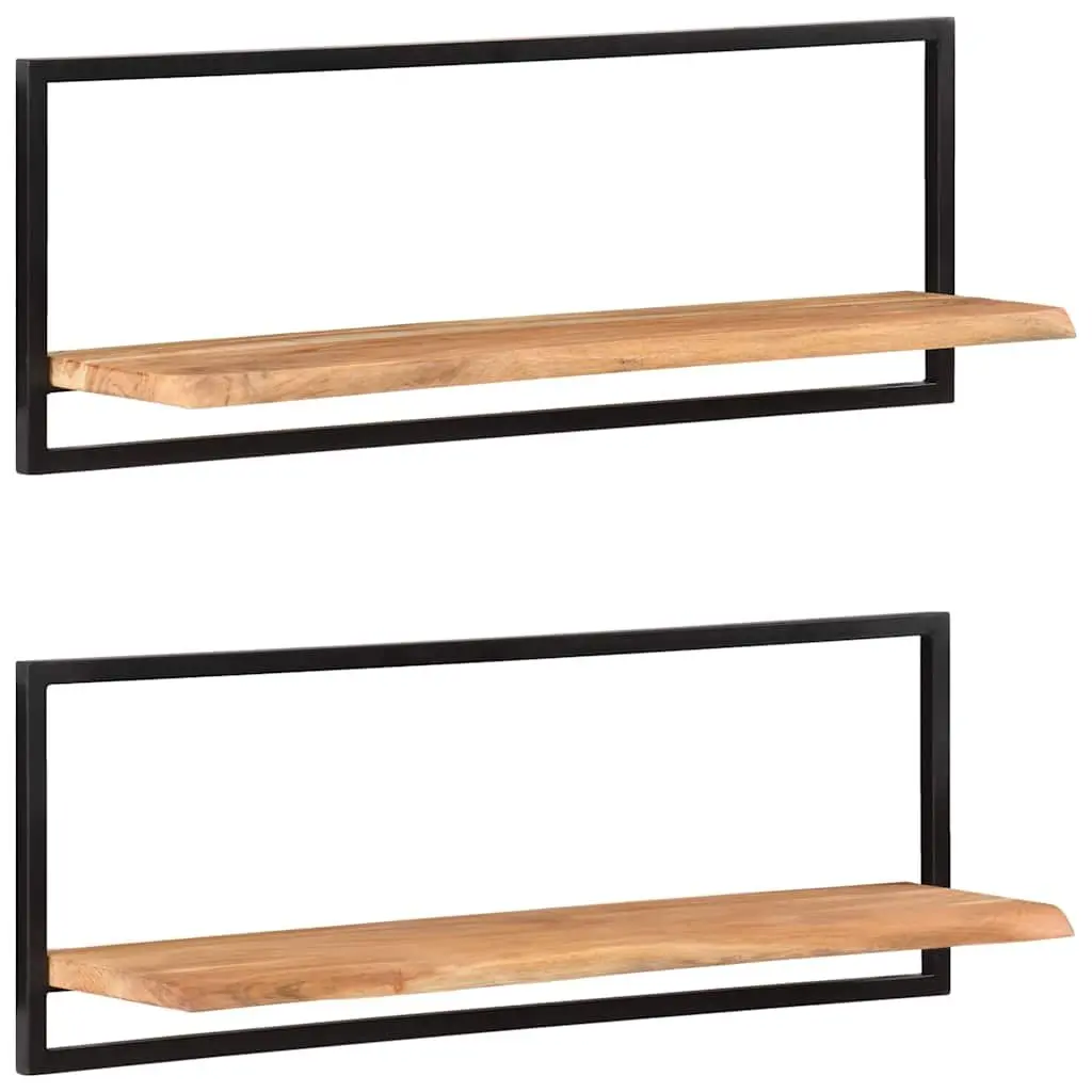 Floating Shelves Solid Acacia Wood Brown Steel Frame 2 Pieces
