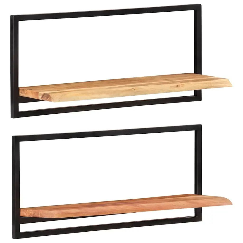 Wall Shelves Solid Acacia Wood Steel Frame 80x25x35 cm Brown 2 Pieces
