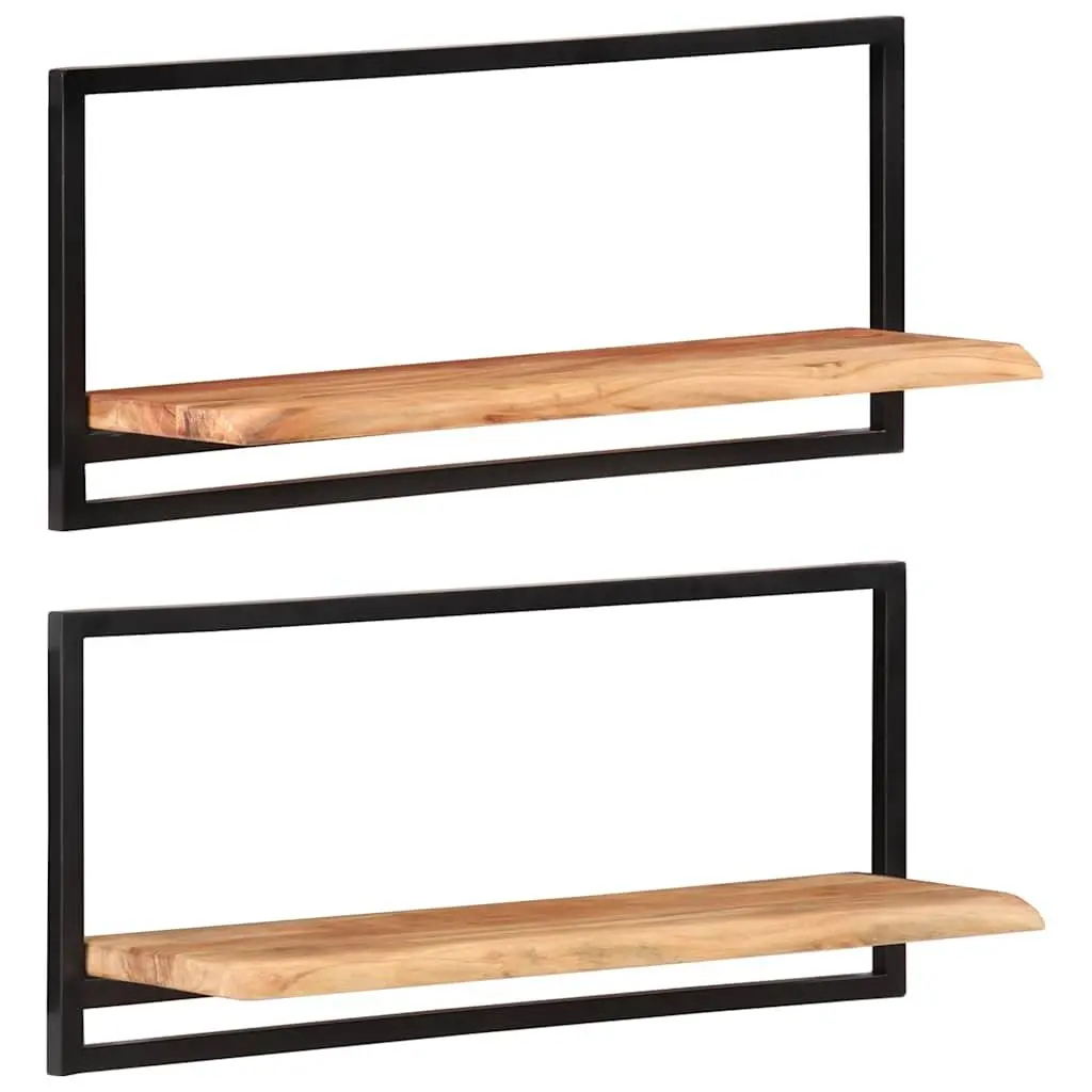 Wall Shelves Solid Acacia Wood Steel Frame 80x25x35 cm Brown 2 Pieces