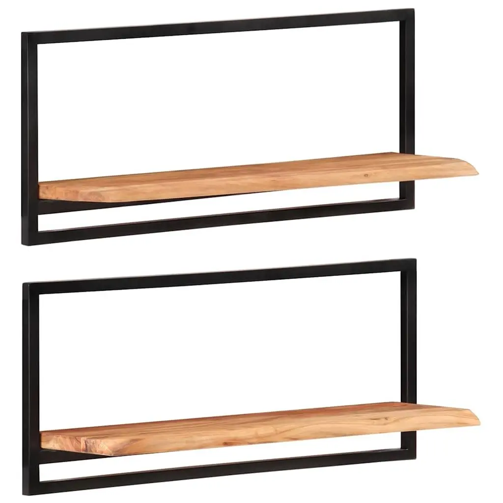 Wall Shelves Solid Acacia Wood Steel Frame 80x25x35 cm Brown 2 Pieces