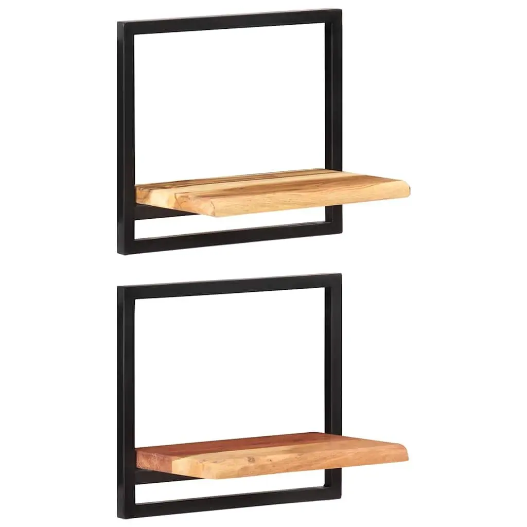 Wall Shelves 2 pcs Solid Wood Acacia Steel Frame Floating Display Shelving Brown