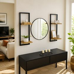 Floating Wooden Wall Shelves - 2 Piece Acacia Set