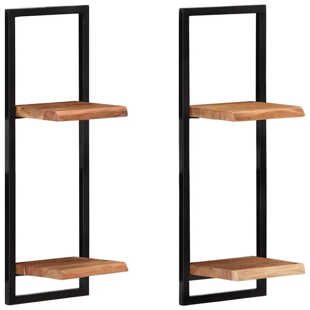Wall Shelves Solid Acacia Wood Steel 25 x 25 x 75 cm Brown 2 Pieces