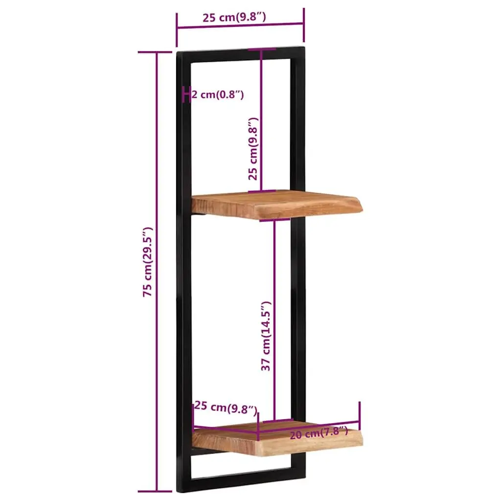 Wall Shelves Solid Acacia Wood Steel 25 x 25 x 75 cm Brown 2 Pieces