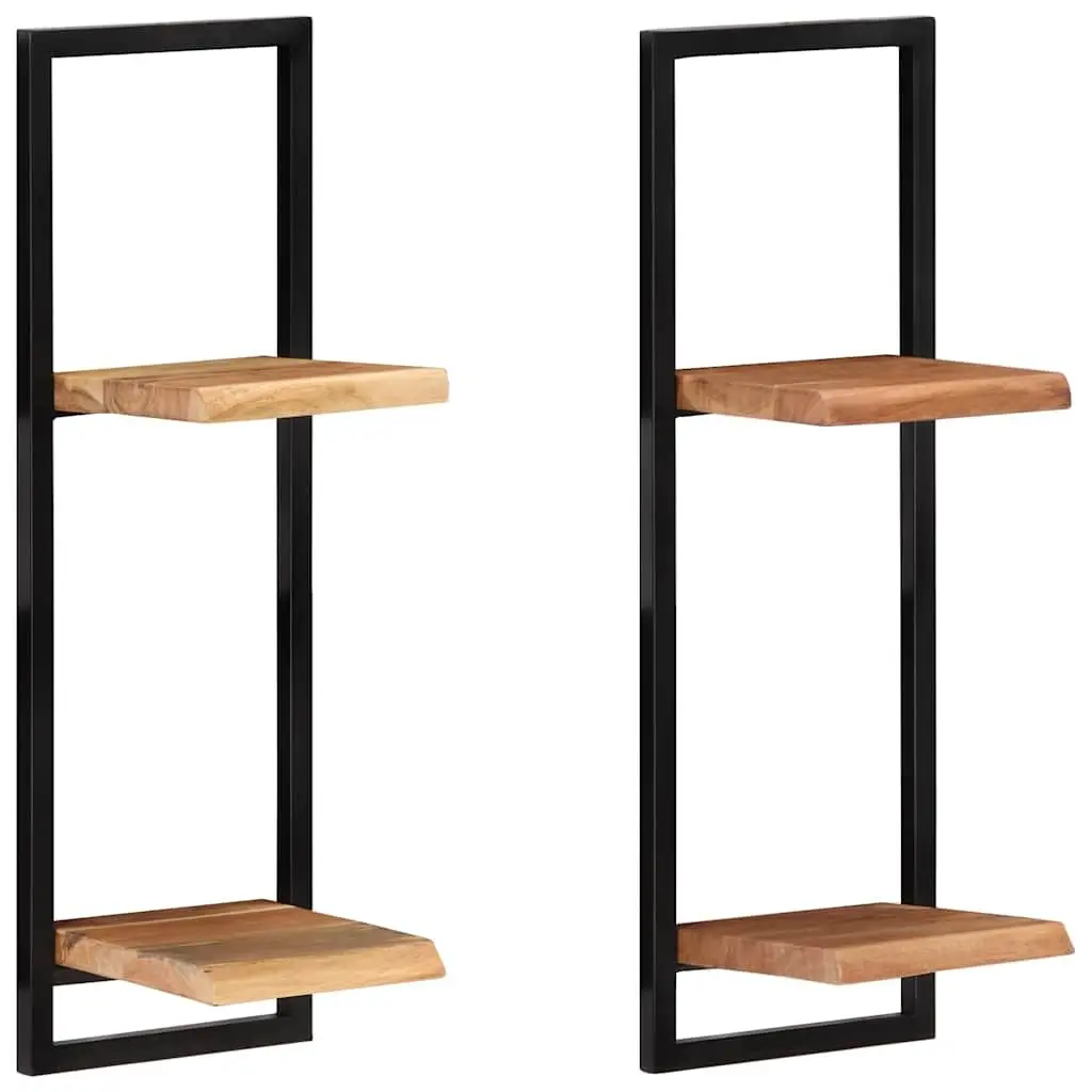 Wall Shelves Solid Acacia Wood Steel 25 x 25 x 75 cm Brown 2 Pieces