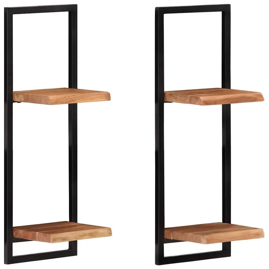 Wall Shelves Solid Acacia Wood Steel 25 x 25 x 75 cm Brown 2 Pieces