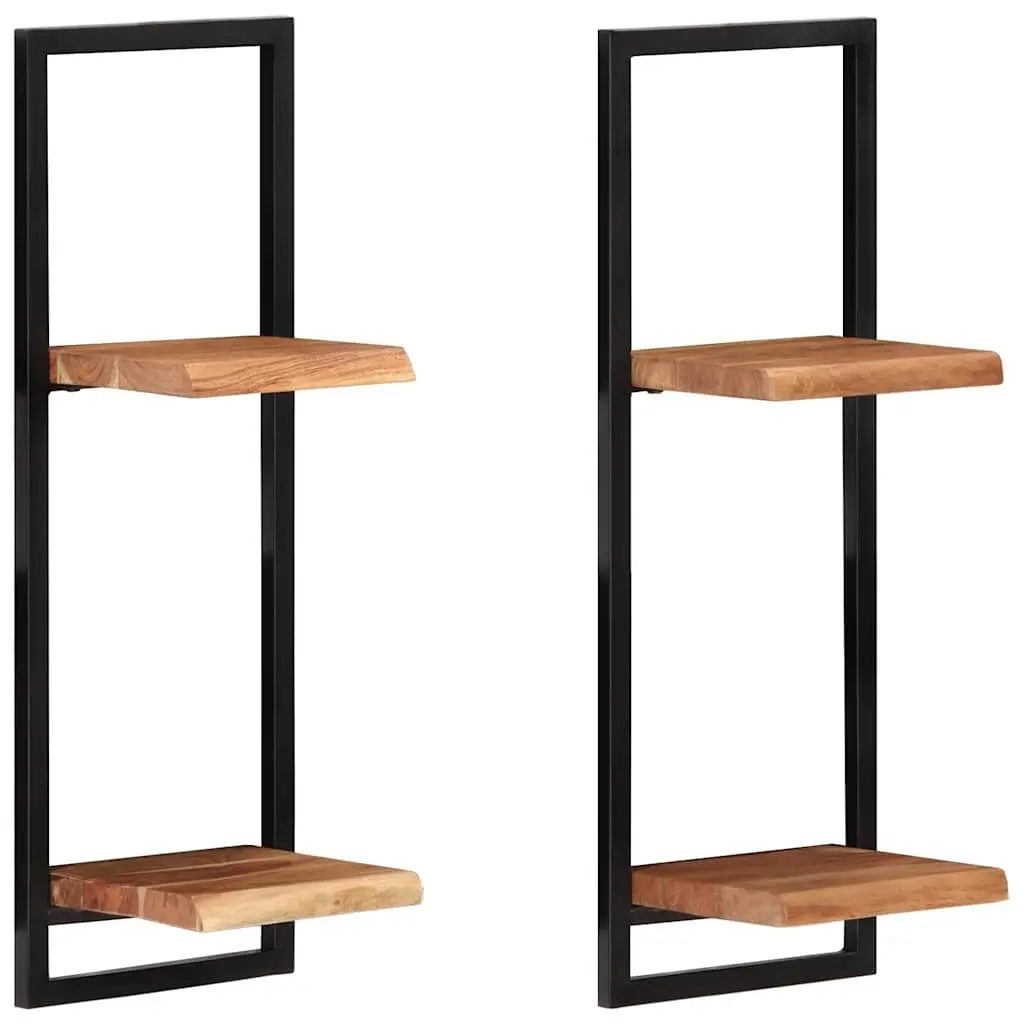 Wall Shelves Solid Acacia Wood Steel 25 x 25 x 75 cm Brown 2 Pieces