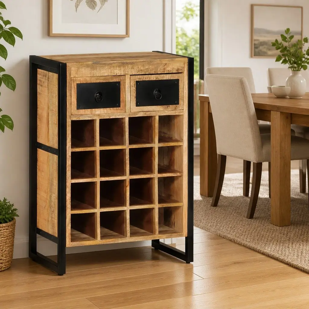 Solid Wood Wine Rack for 16 Bottles with Drawers