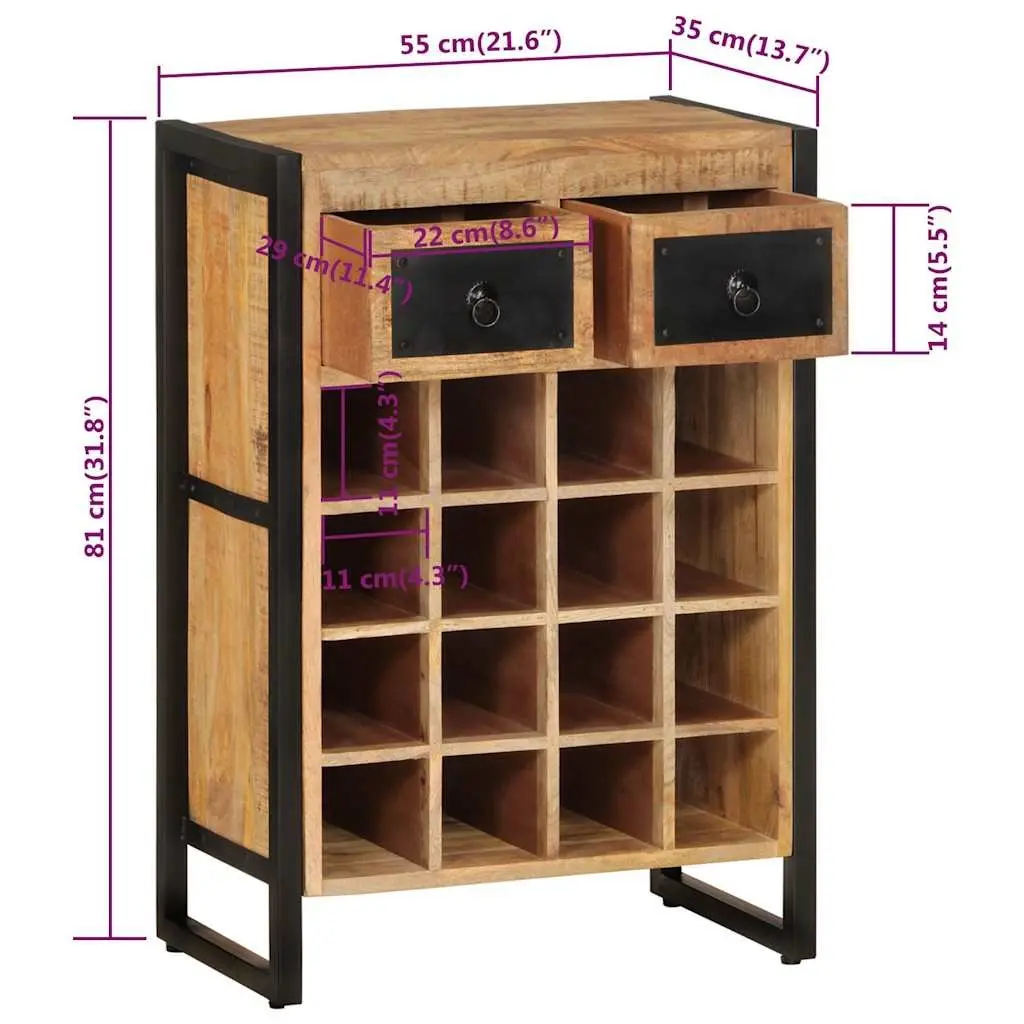 Solid Wood Wine Rack for 16 Bottles with Drawers
