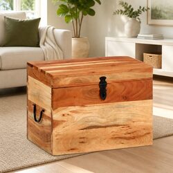 Solid Acacia Wood Storage Chest 39x28x31cm Brown