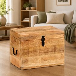 Sturdy Brown Mango Wood Storage Chest 39x28x31cm