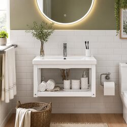 Durable Wall-Mounted Bathroom Vanity Unit in White