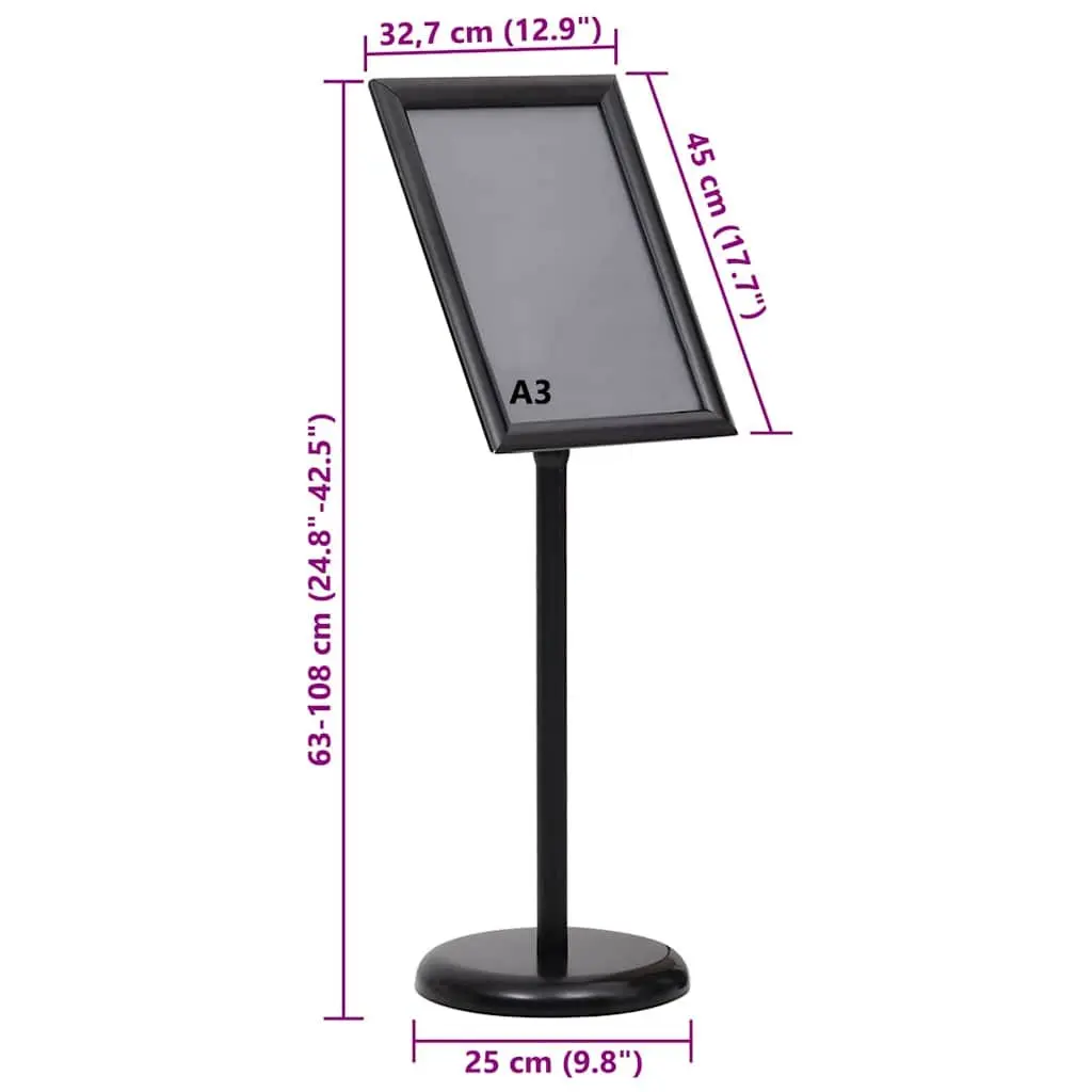 Poster Stand 2 Pieces Black 45 x 32.7 x 108 cm Aluminium Frame Height Adjustable