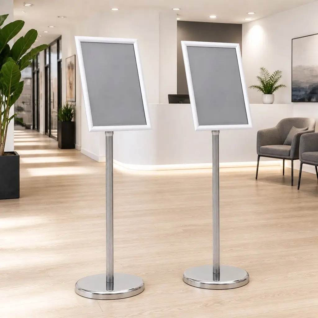 Silver Adjustable Poster Stand 2 Pack with Rotatable Frame