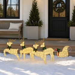 Gold Fabric LED Reindeers - 5 Piece Holiday Decor Set