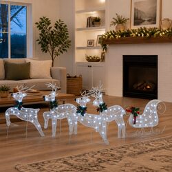 Art Deco White LED Reindeer Decorations, Set of 5