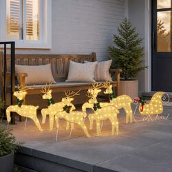 Elegant LED Gold Fabric Reindeer Decorations Set of 7