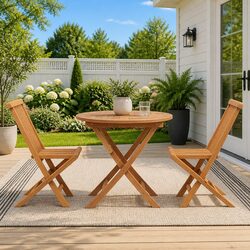 Brown Acacia Wood Garden Dining Set – 3 Pieces