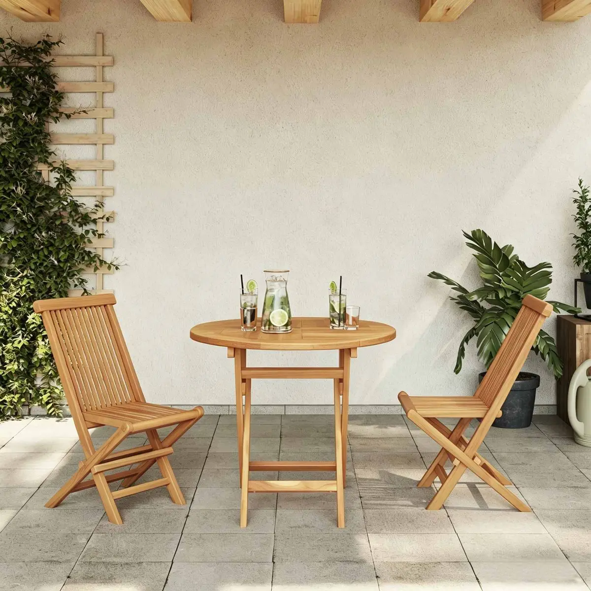 Acacia Wood Garden Dining Set Brown Modern 3 Piece Outdoor Furniture Table and Chairs