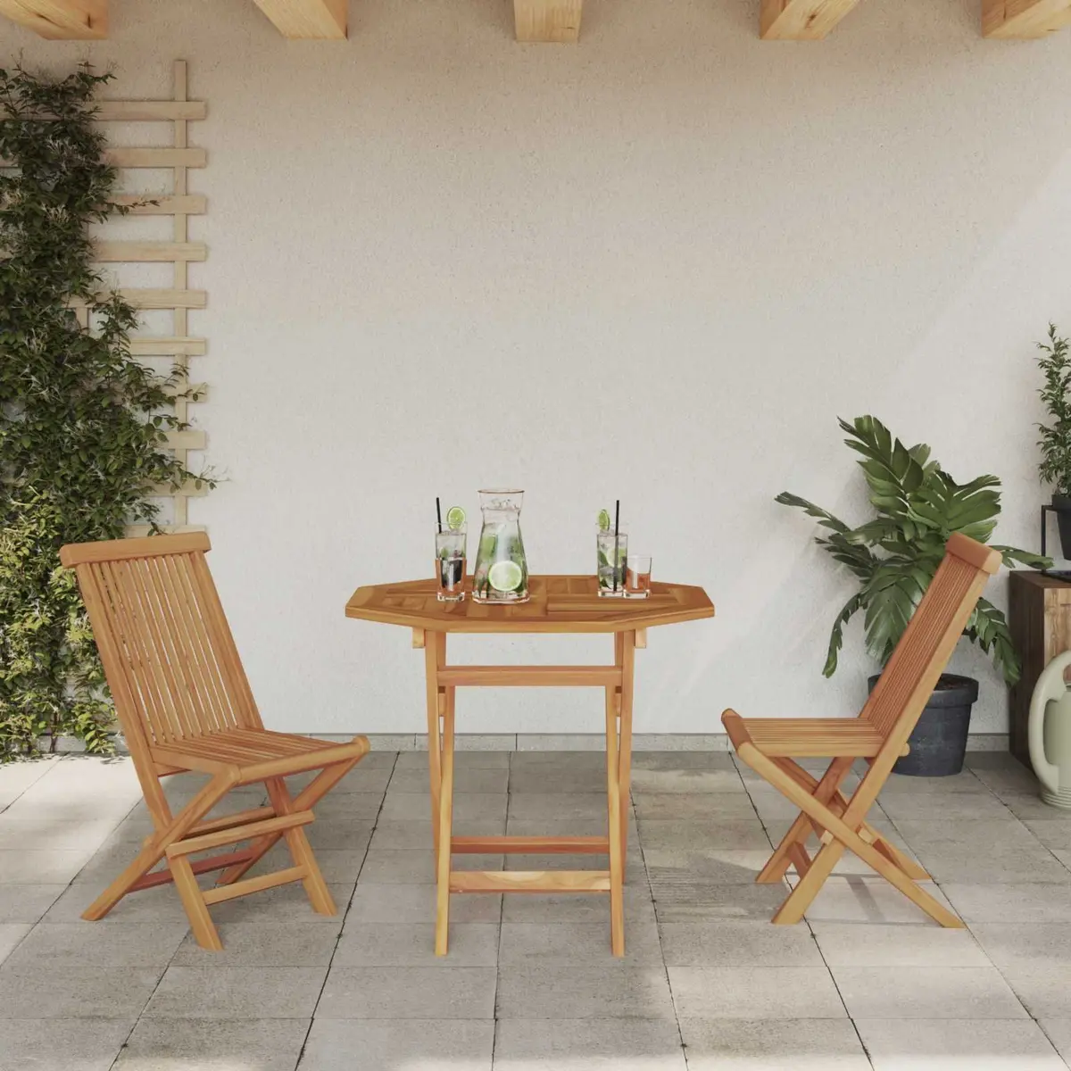 Solid Acacia Wood 3-Piece Garden Dining Set in Brown