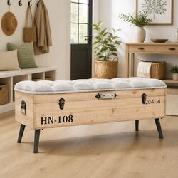 Storage Bench 110cm Trunk Design Padded Seat Entryway Furniture Vintage