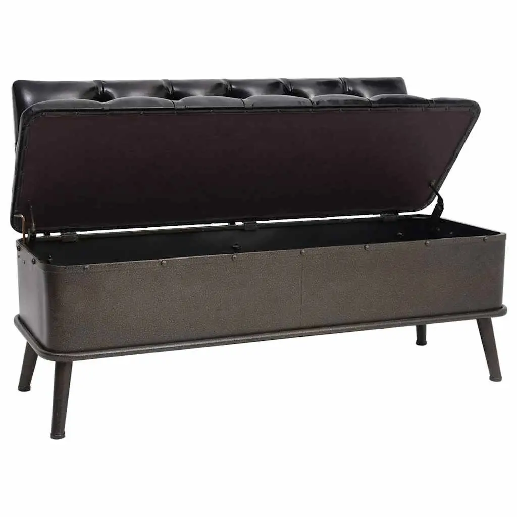 Black Faux Leather Storage Bench with Backrest 110cm