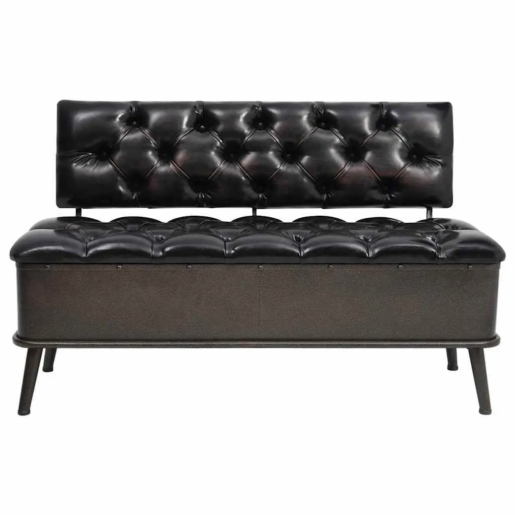 Black Faux Leather Storage Bench with Backrest 110cm