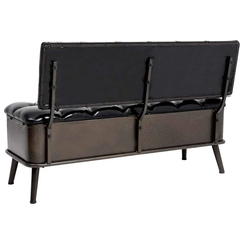 Black Faux Leather Storage Bench with Backrest 110cm