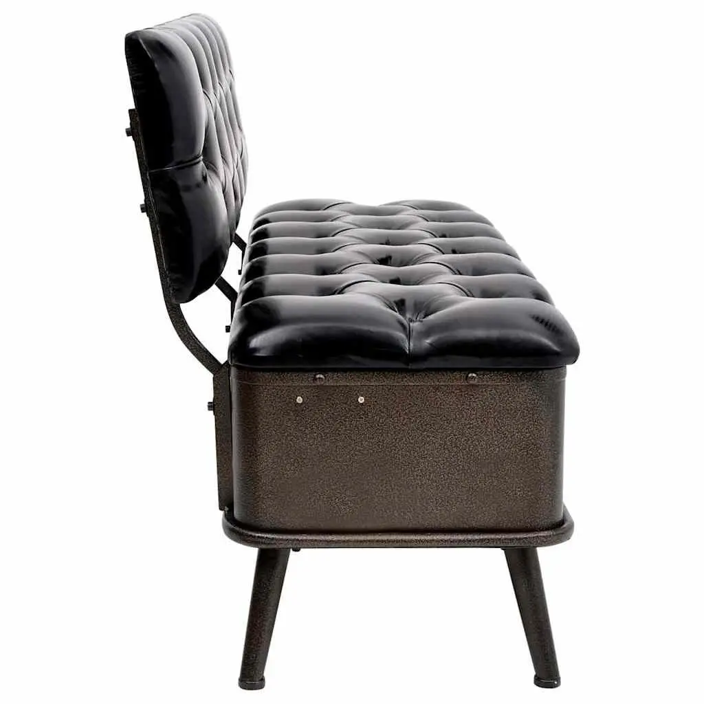 Black Faux Leather Storage Bench with Backrest 110cm