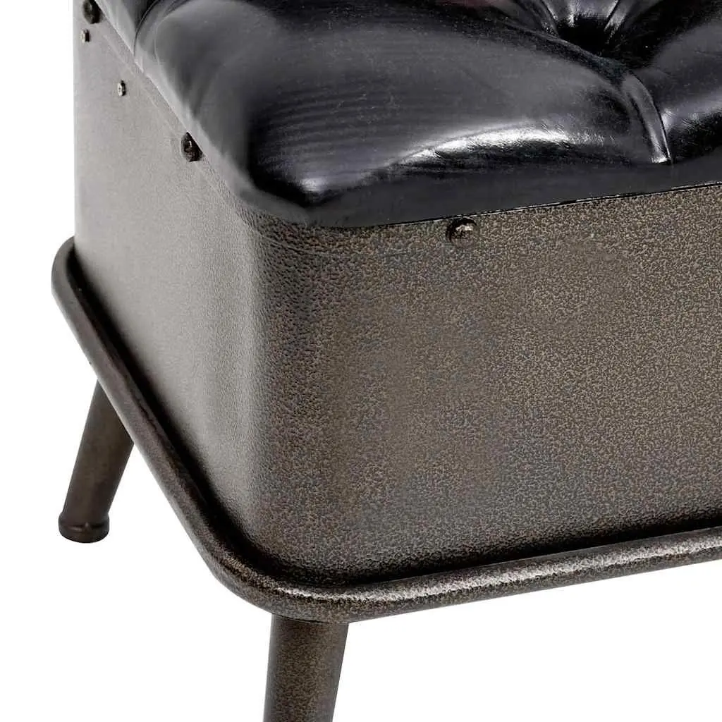 Black Faux Leather Storage Bench with Backrest 110cm