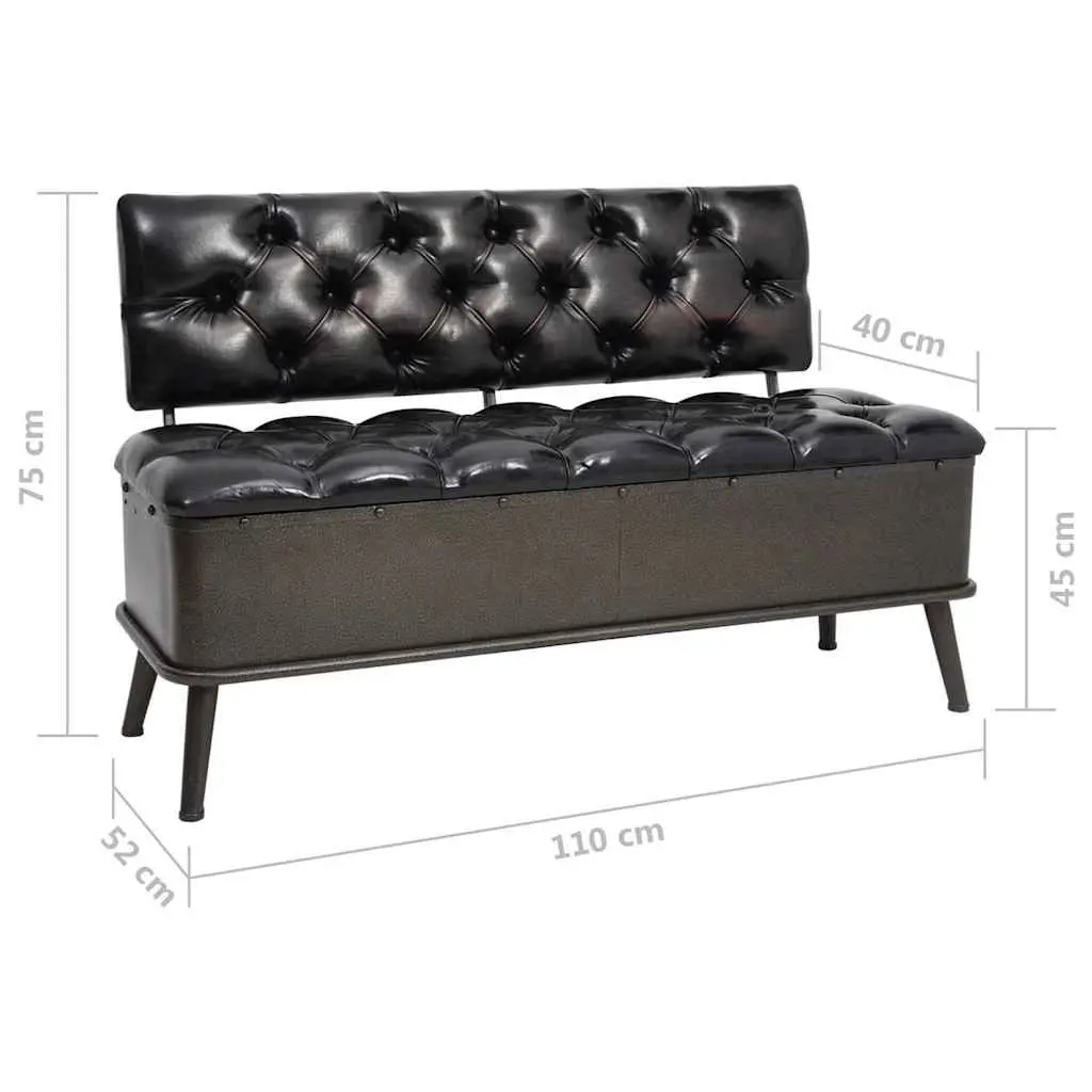 Black Faux Leather Storage Bench with Backrest 110cm