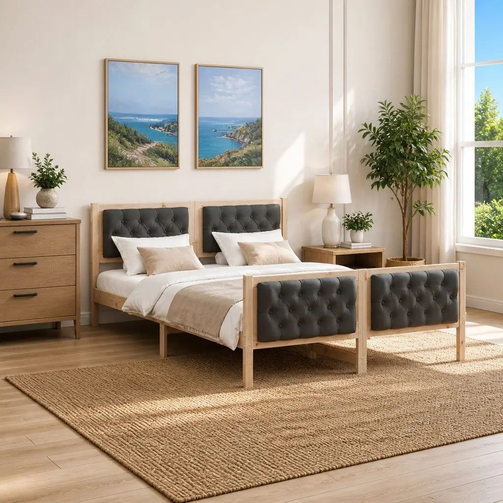 Solid Pine Wood Bed Frame with Headboard 150 x 200 cm