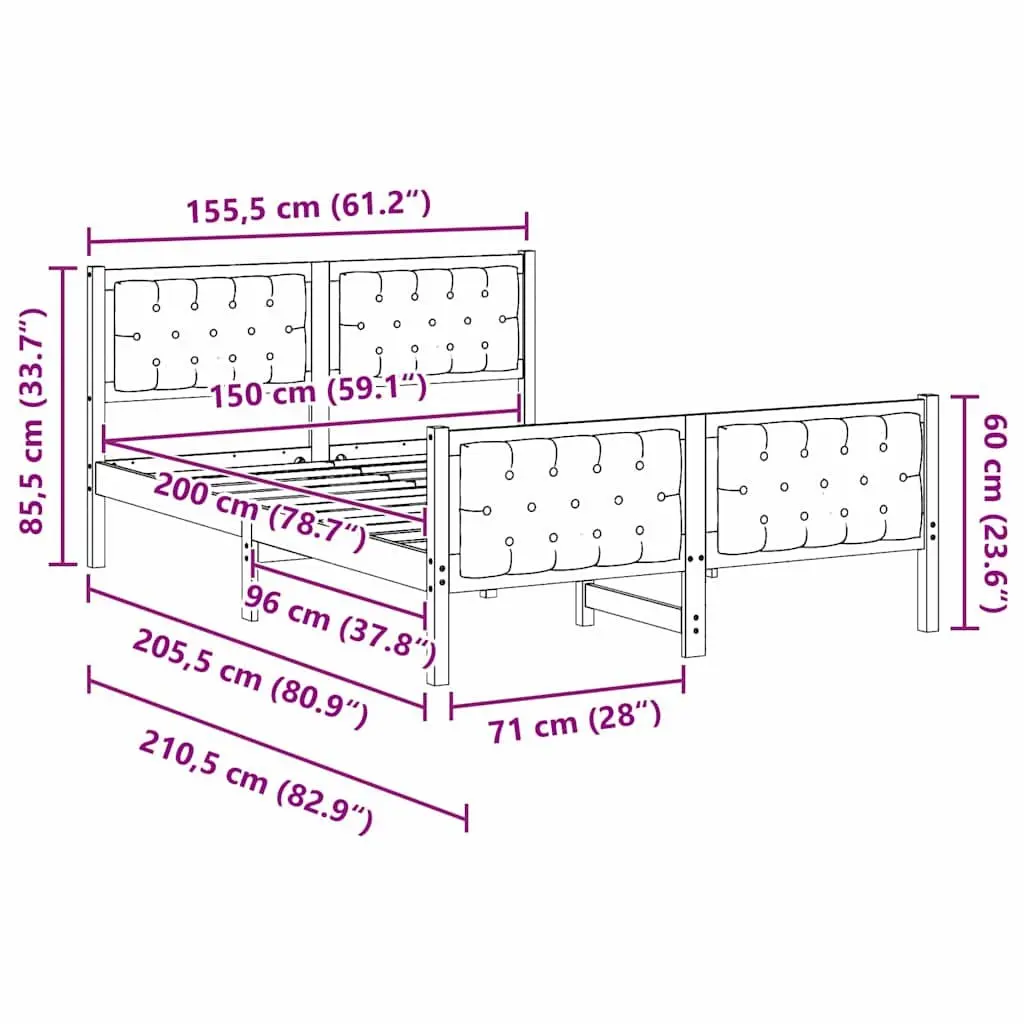 Solid Pine Wood Bed Frame with Headboard 150 x 200 cm
