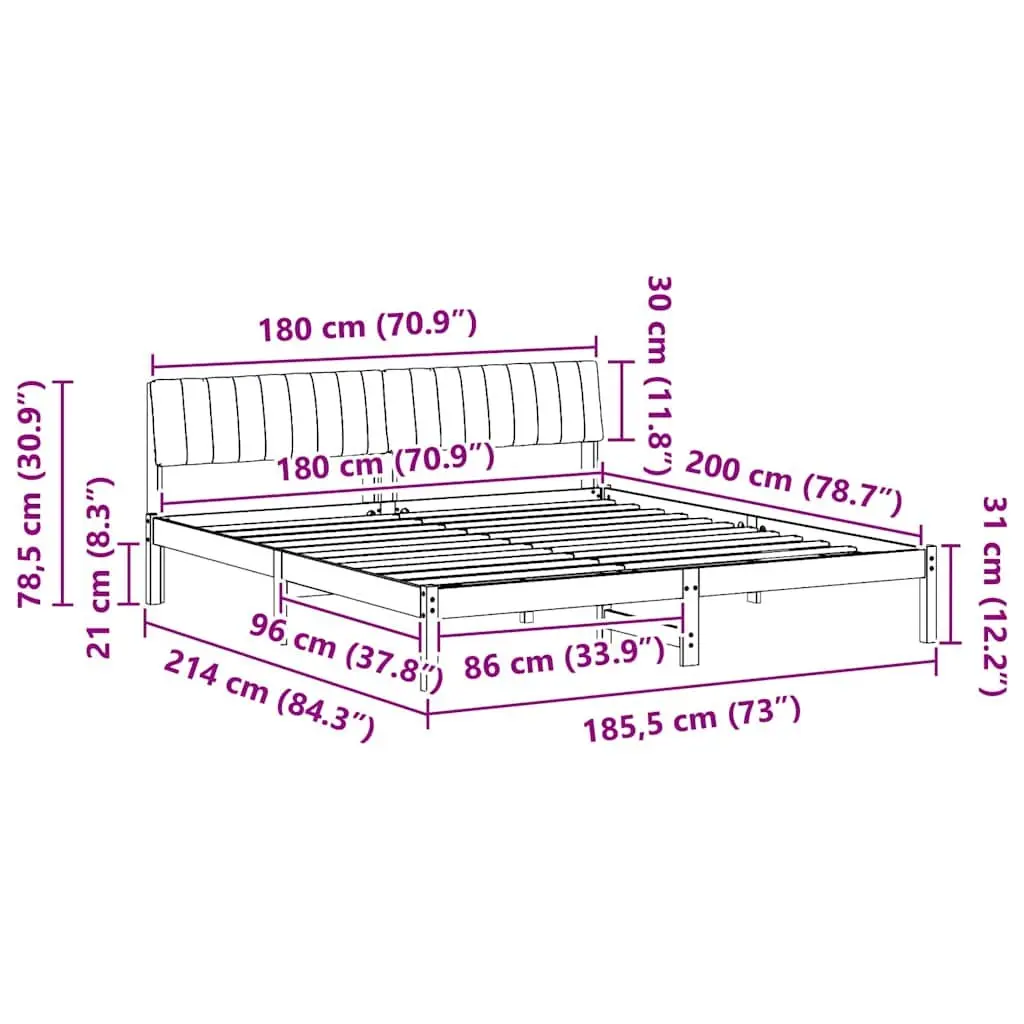 Solid Pine Bed Frame 180 x 200 cm with Headboard