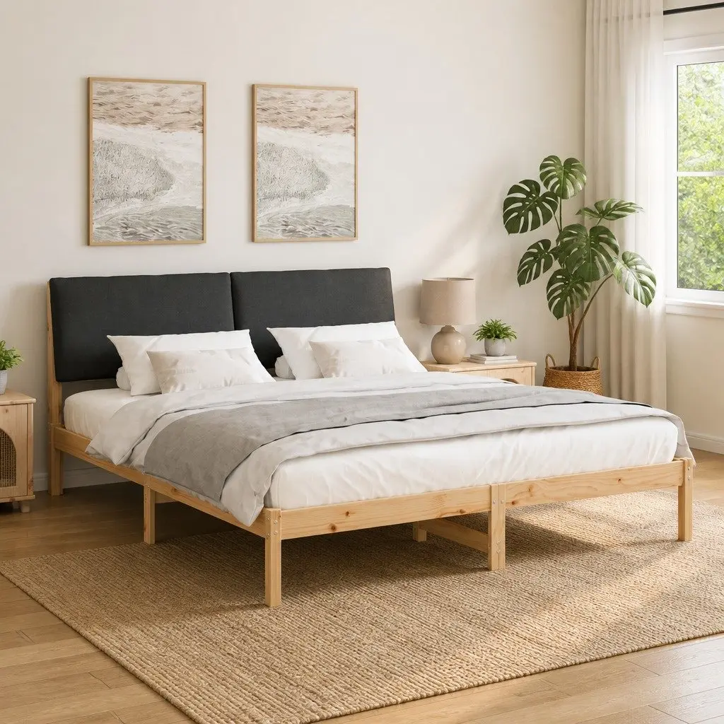 Solid Pine Wood Bed Frame 180 x 200 cm with Headboard