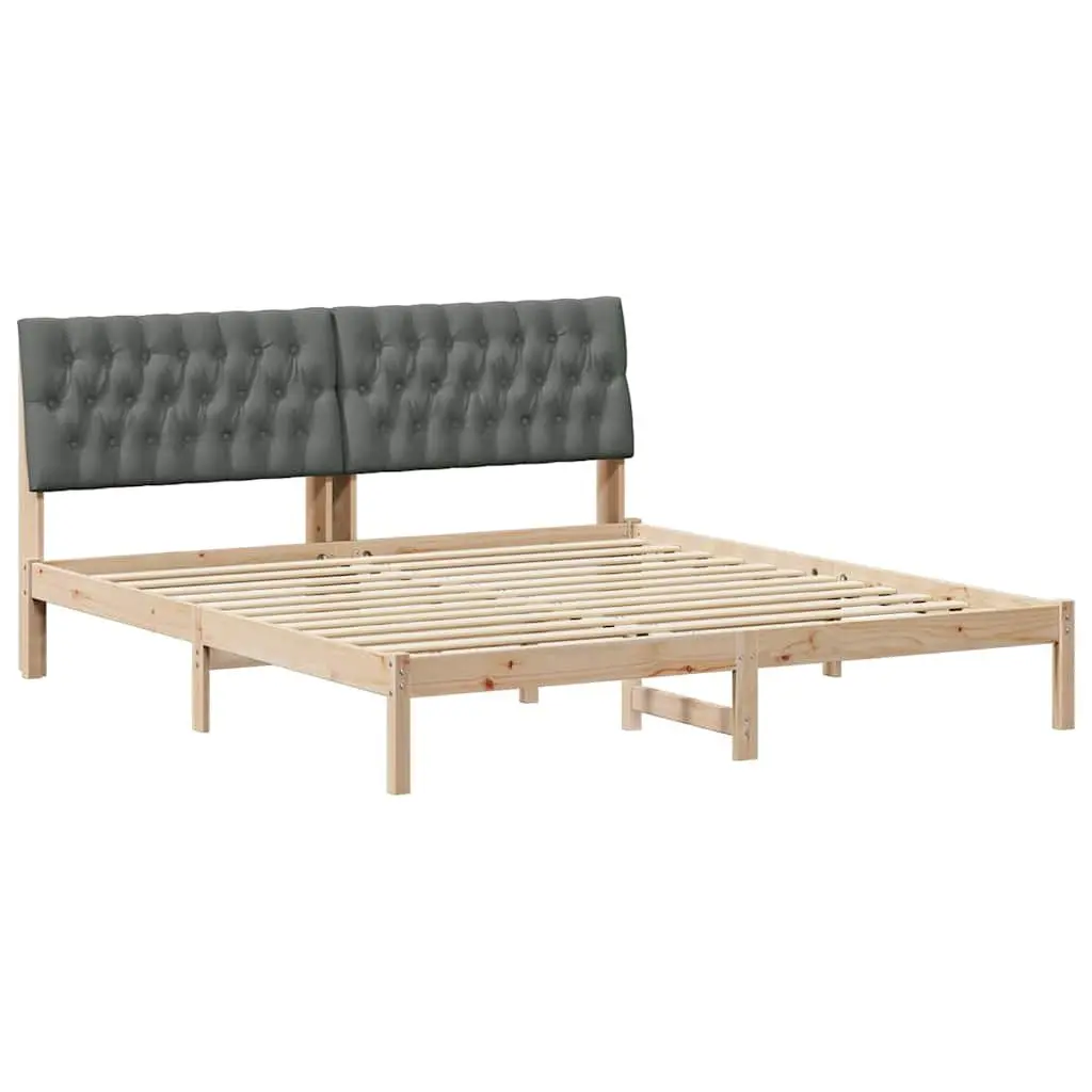 Brown Bed Frame with Wall-Mounted Upholstered Headboard