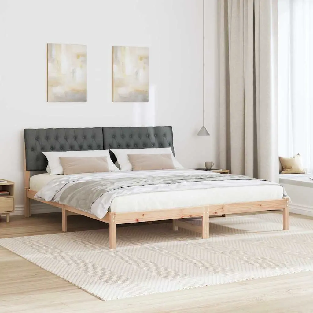 Brown Bed Frame with Wall-Mounted Upholstered Headboard