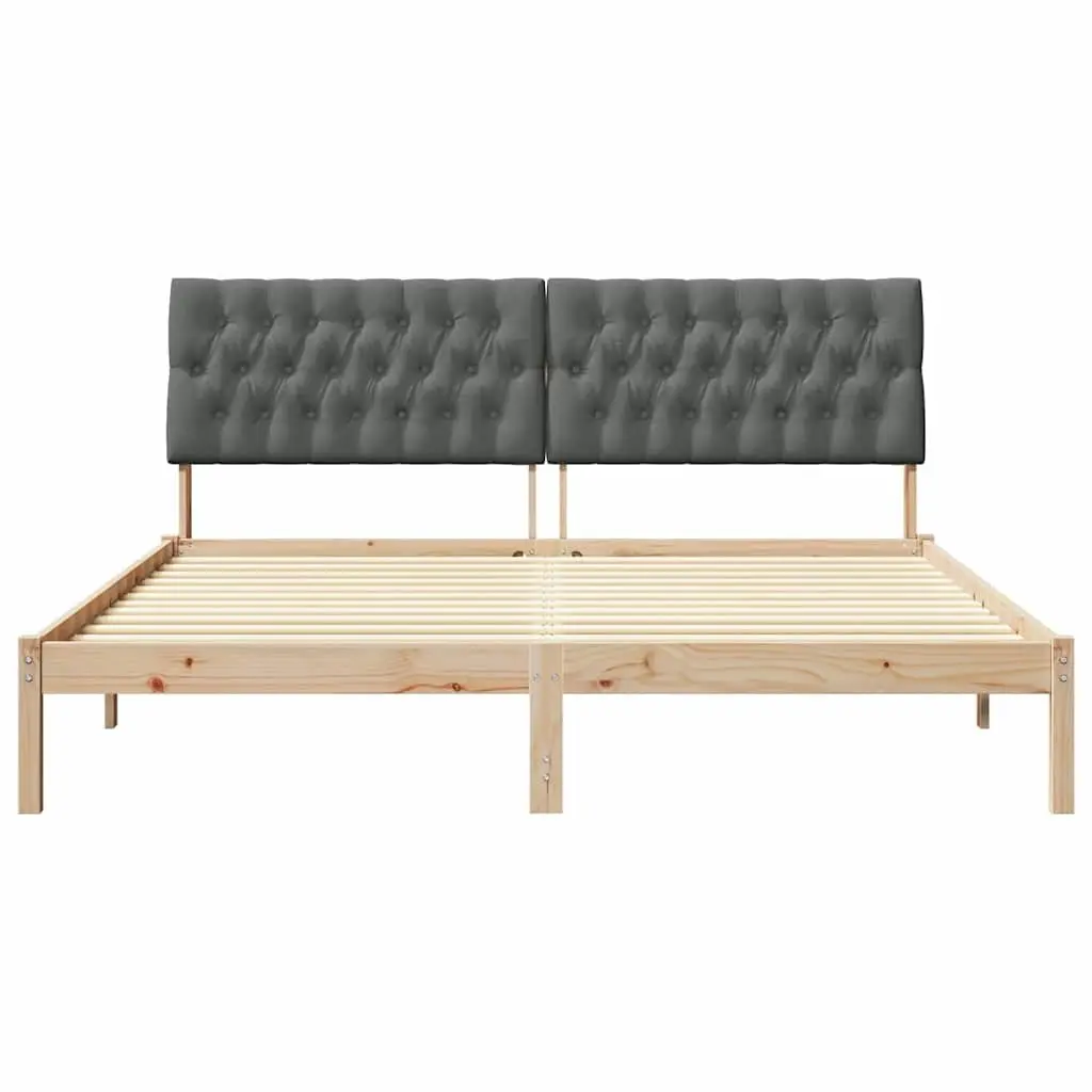 Brown Bed Frame with Wall-Mounted Upholstered Headboard