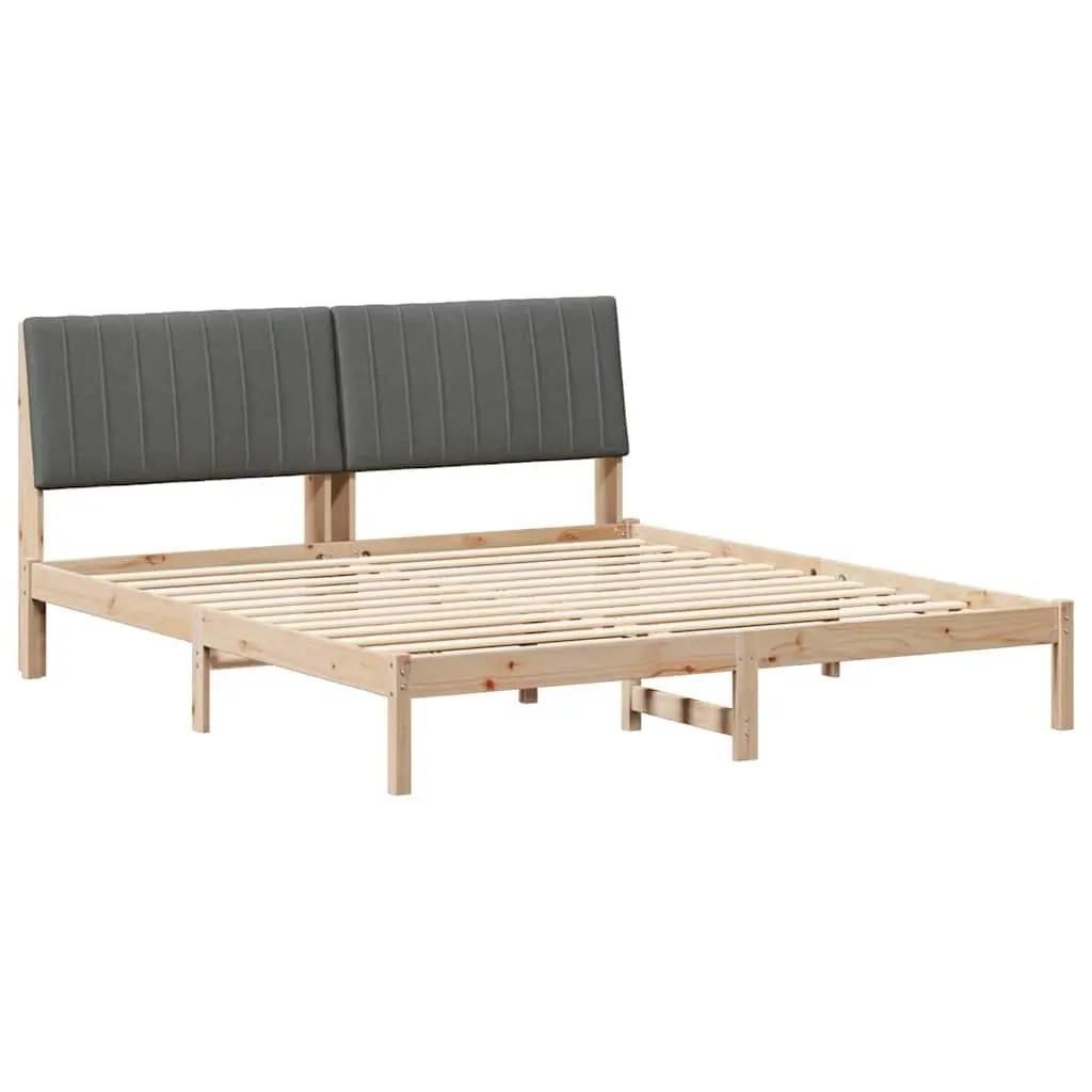 Solid Pine Wood Bed Frame with Upholstered Headboard 180 x 200 cm