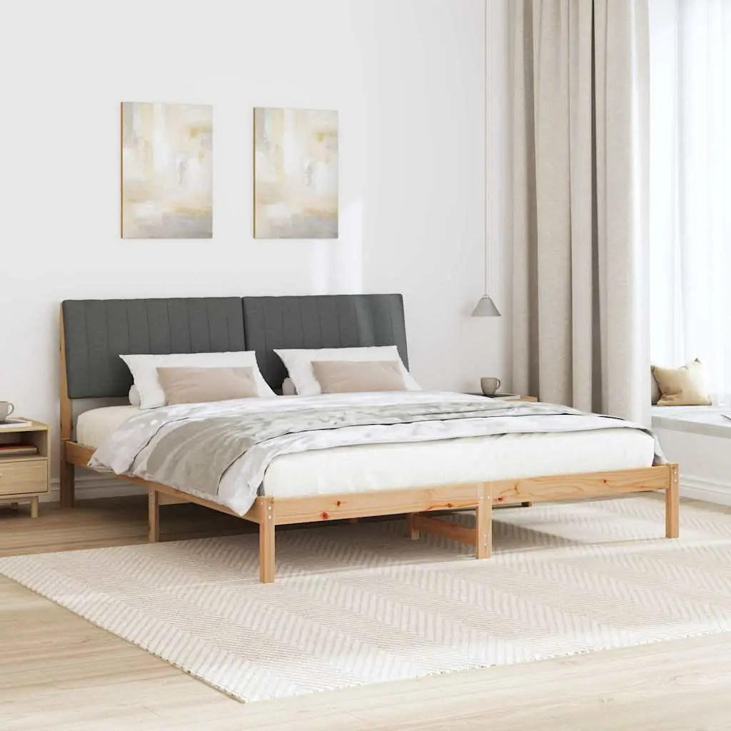 Solid Pine Wood Bed Frame with Upholstered Headboard 180 x 200 cm