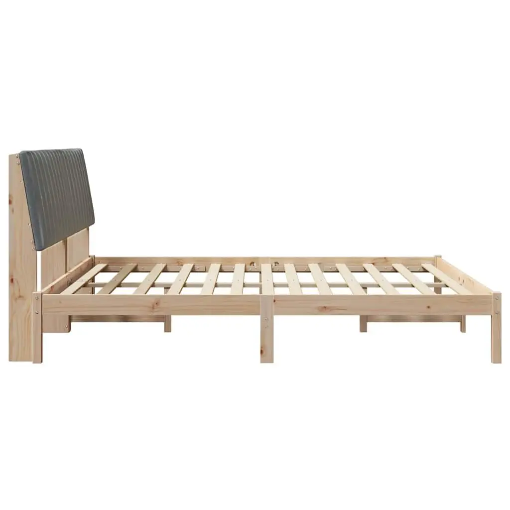 Solid Pine Wood Bed Frame with Upholstered Headboard 180 x 200 cm