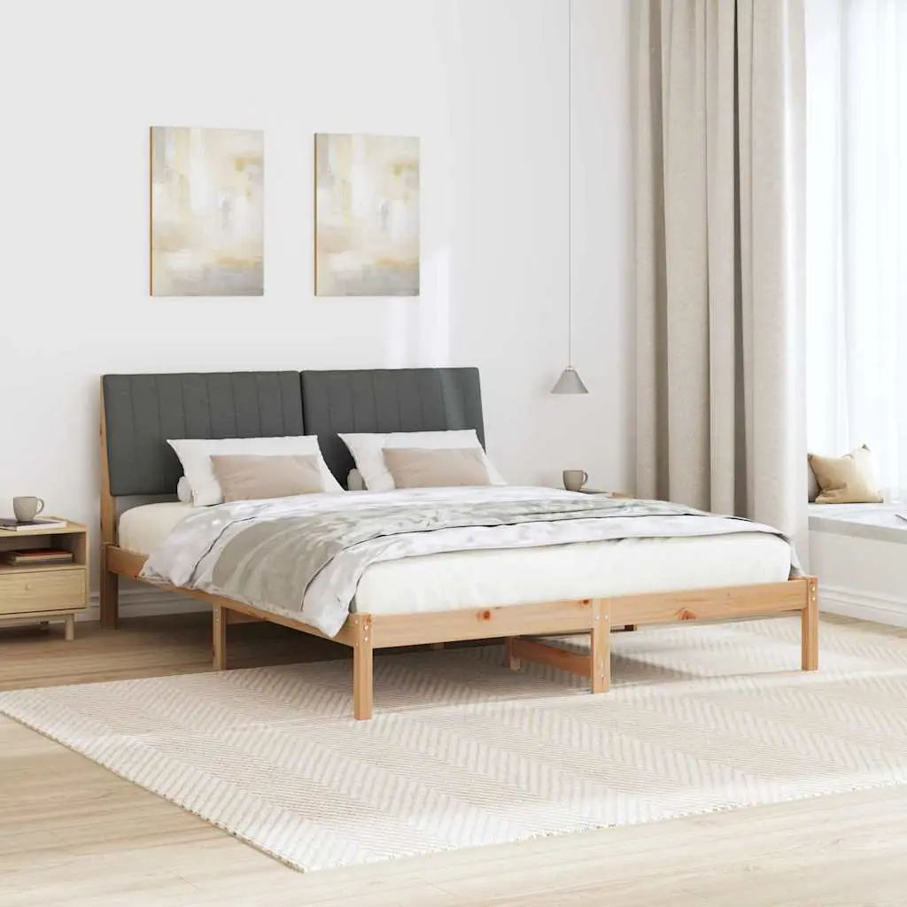 Brown Bed Frame with Upholstered Headboard 150 x 200 cm