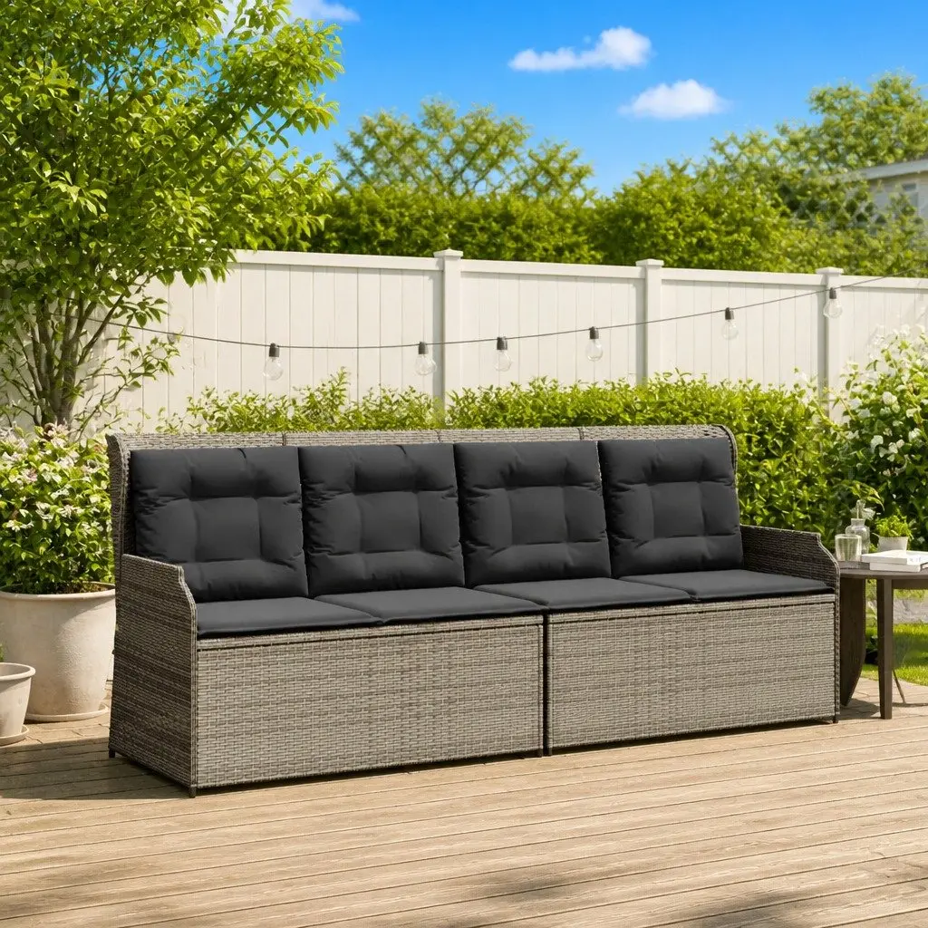 Garden Bench Poly Rattan Powder-coated Steel Grey Outdoor Furniture