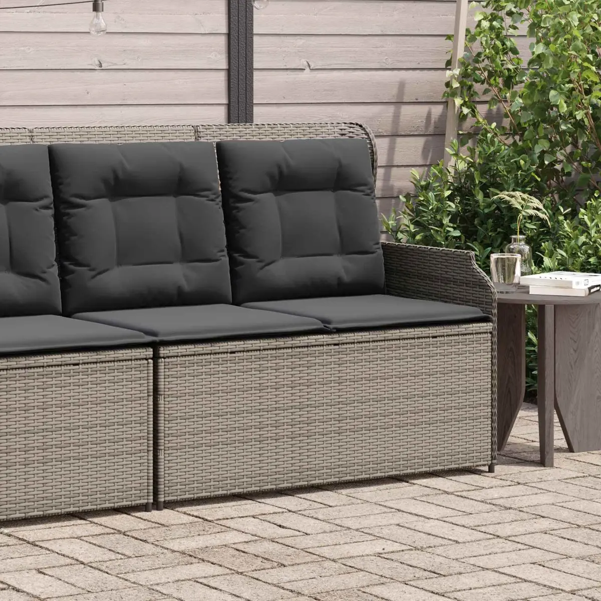 Garden Bench Poly Rattan Powder-coated Steel Grey Outdoor Furniture