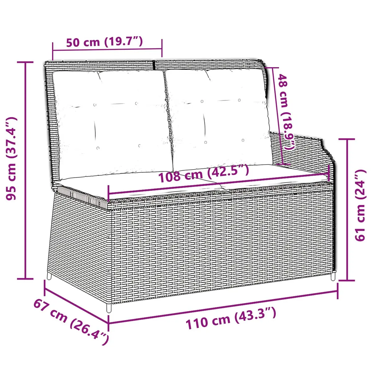 Garden Bench Poly Rattan Powder-coated Steel Grey Outdoor Furniture