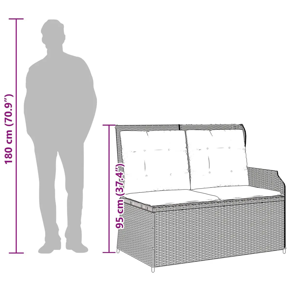 Garden Bench Poly Rattan Powder-coated Steel Grey Outdoor Furniture