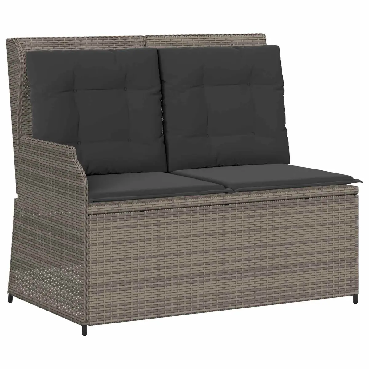 Grey Poly Rattan Garden Bench with Multi-Position Recline