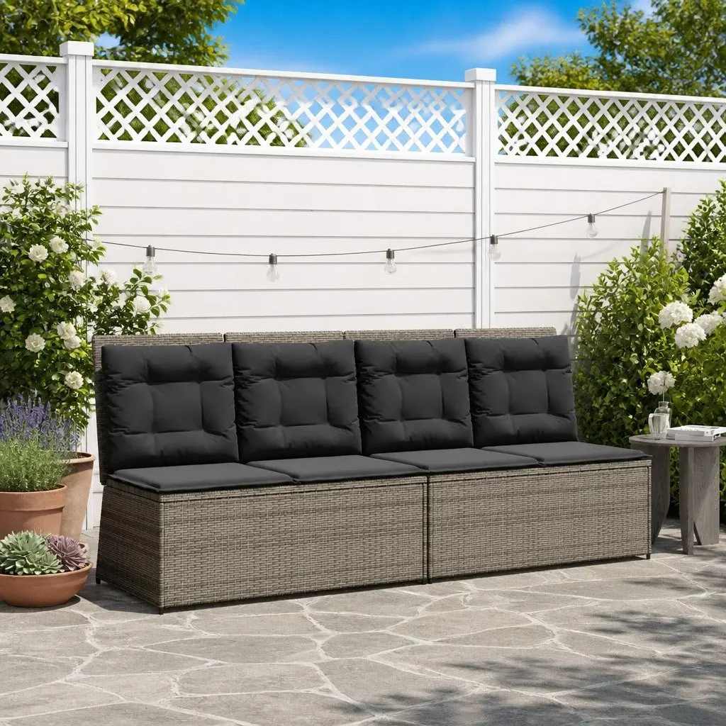 Grey Poly Rattan Garden Bench with Adjustable Backrest