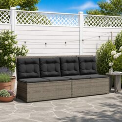 Grey Poly Rattan Garden Bench with Adjustable Backrest