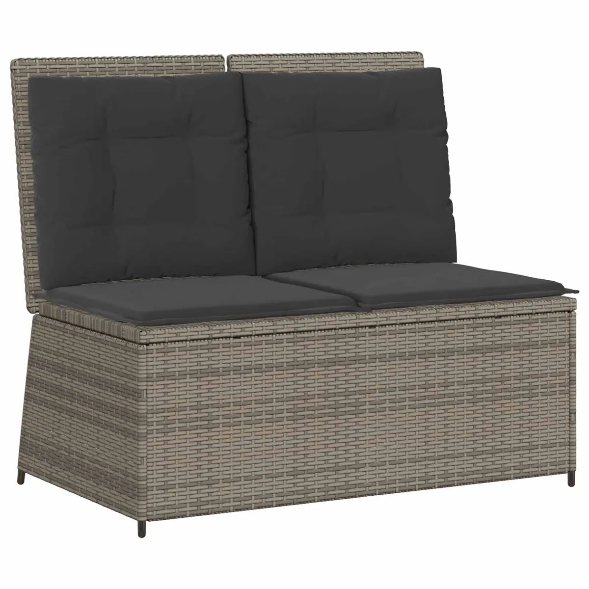 Grey Poly Rattan Garden Bench with Adjustable Backrest
